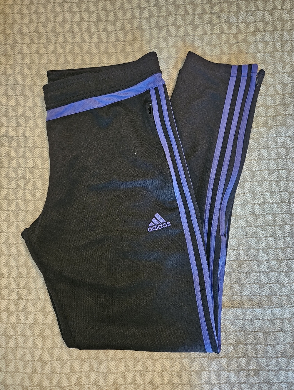 TWO Pairs adidas Black Athletic Joggers with White and Purple Trim - Picture 3 of 13